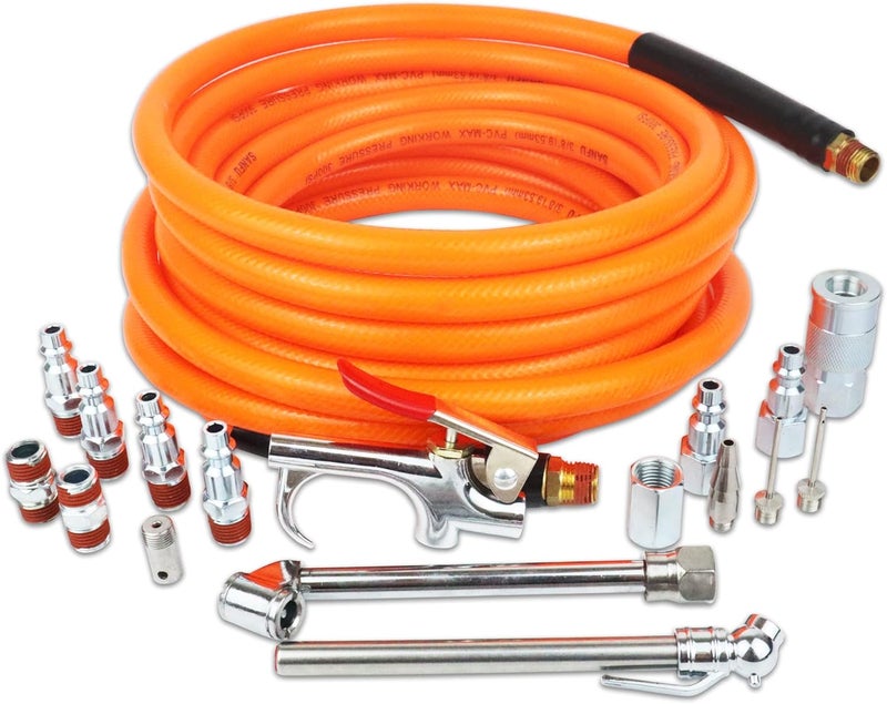 Melprisu طقم أدوات الهواء 17 قطعة 3/8" × 25 قدم خرطوم ضاغط هواء PVC طقم ملحقات ضاغط الهواء - Image 1